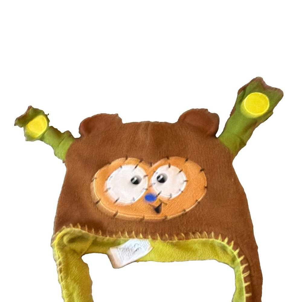 Flipeez Monkey Trapper Hat Ear Flap Pom Pom Brown Green Blue One Size - Picture 3 of 11